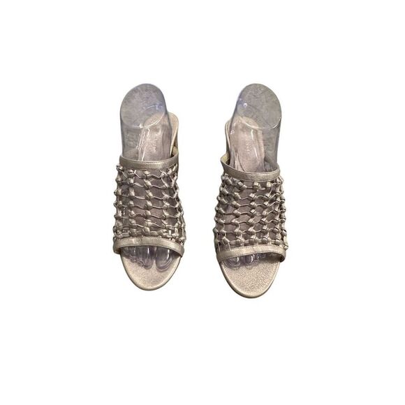Etienne Aigner Lanai Women's Gray Woven Leather Mules Size 10 - Picture 5 of 12
